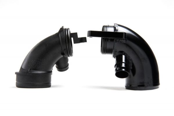 Turbo 90 inlet intake elbow by RacingLine for compared to factory turbo inlet from Volkswagen and Audi.